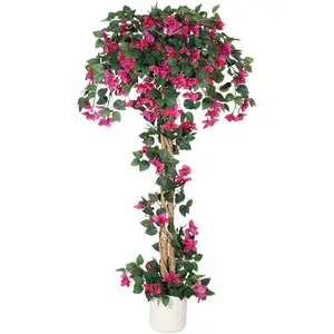 5/6FT Artificial Bougainvillea Tree - Realistic Faux Silk Flower Plant in White Pot,Artificial Potted Plants for Indoor & Outdoor Decor, Home, Office, Wedding, Party, Garden, Porch