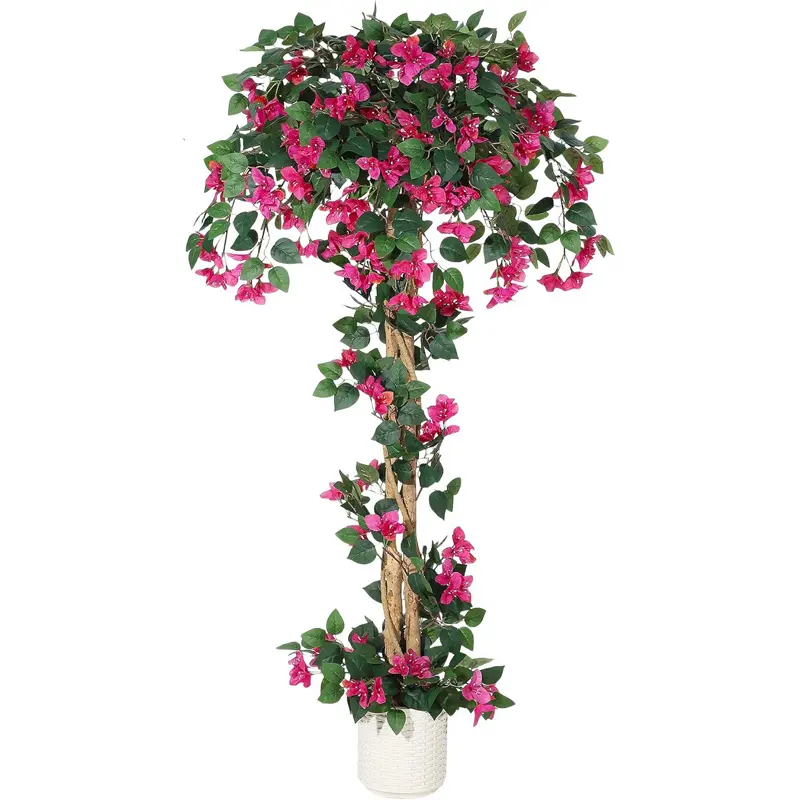 5/6FT Artificial Bougainvillea Tree - Realistic Faux Silk Flower Plant in White Pot,Artificial Potted Plants for Indoor & Outdoor Decor, Home, Office, Wedding, Party, Garden, Porch