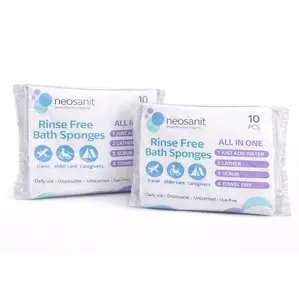 Rinse Free Bath Sponge 2-Pack 10 Pieces Each Disposable All-in-One Just Add Water Lather Scrub Towel Dry Travel Elder Care Camp Unscented Dye-Free Personal Loofah Net Loofah Round Bath Sponge Loofah Set outdoorfun