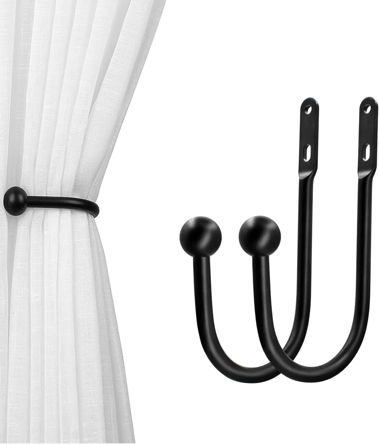 Wall Mount Curtain Tiebacks Drapery Holdbacks Curtain Holdback Hooks Simple Style (2pcs Black)