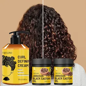 3pcs daily care set for curly hair styling, including 1pcs 280ml curly hair styling cream and 2pcs 100ml castor hair cream, to create a comfortable and natural curl, reduce static electricity troubles, and make curly hair smooth and easy to maintain