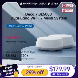 TP-Link Deco BE25 (2-pack) Deco 7 BE5000 Dual-Band Wi-Fi 7 Mesh System | BE5000 Speeds | 4-Stream 5Gbps | 4600 Sq.Ft Coverage | 2×2.5G Ports + VPN,MLO, AI Roaming | HomeShield Security