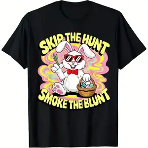 EEY  Cotton Men's Funny 420 Easter Skip The Hunt Smoke The Blunt Graphic T-Shirt
