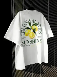 Men's Loose T-Shirt, Fresh Lemon Tropical Print, Summer Vacation Style, Casual Short Sleeve, Beach Holiday & Daily Wear