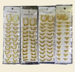 Stainless Steel Gold-Tone Hoop Earrings Set - Hypoallergenic Costume Jewelry pack of 48
