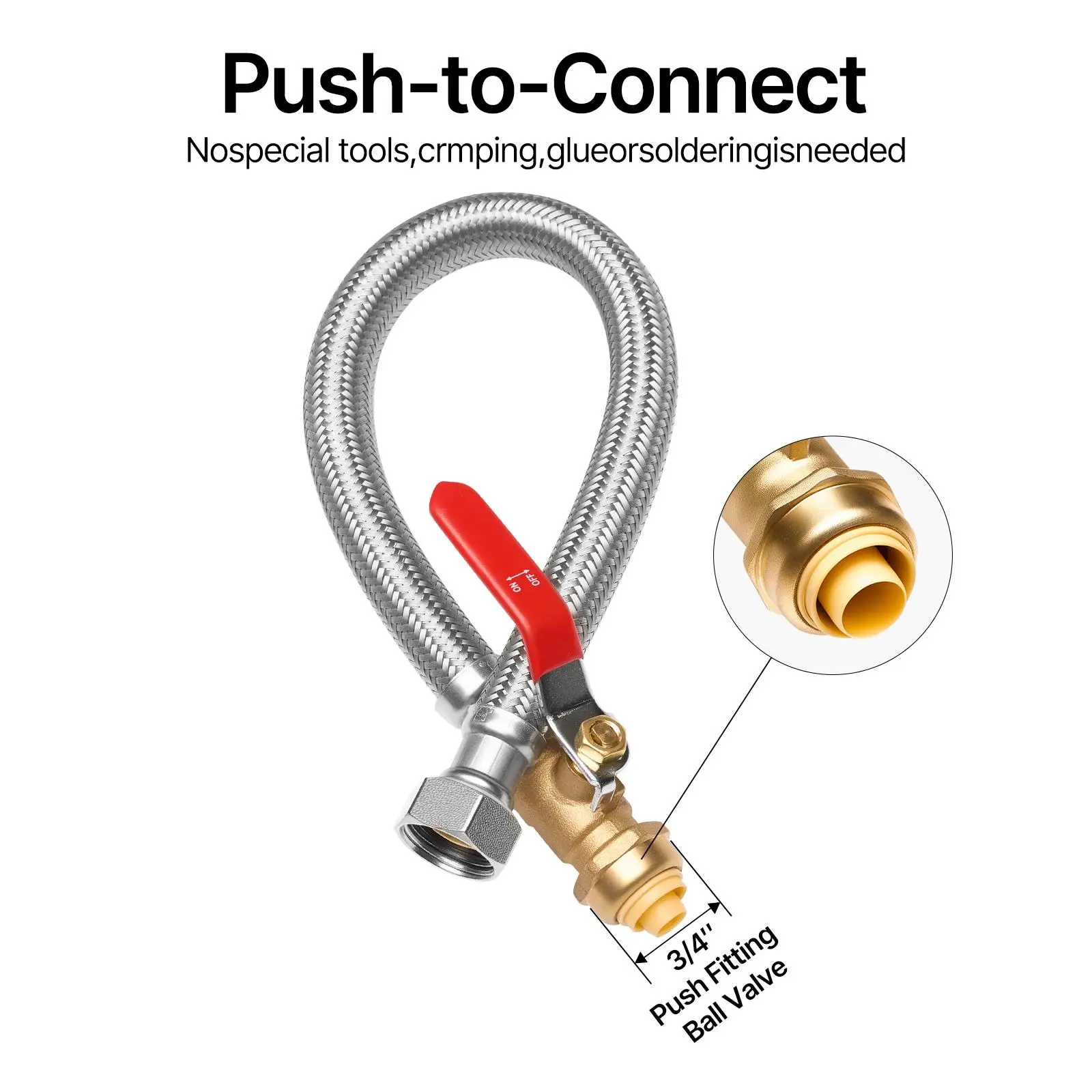 【Summerfinds】VEVOR Water Heater Kit,Push-Fit Valve Flexible Water Heater Connector with 3/4" FIP x 1/2" PTC Ball ValveStainless Steel Braided Waters Heaters Supply Line for BathroomKitchenLaundry Room