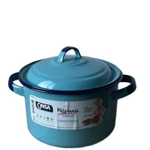 Hoya de peltre 4 Qrt. Con tapadera/  Enamel coated Stock pot with lid and handles
