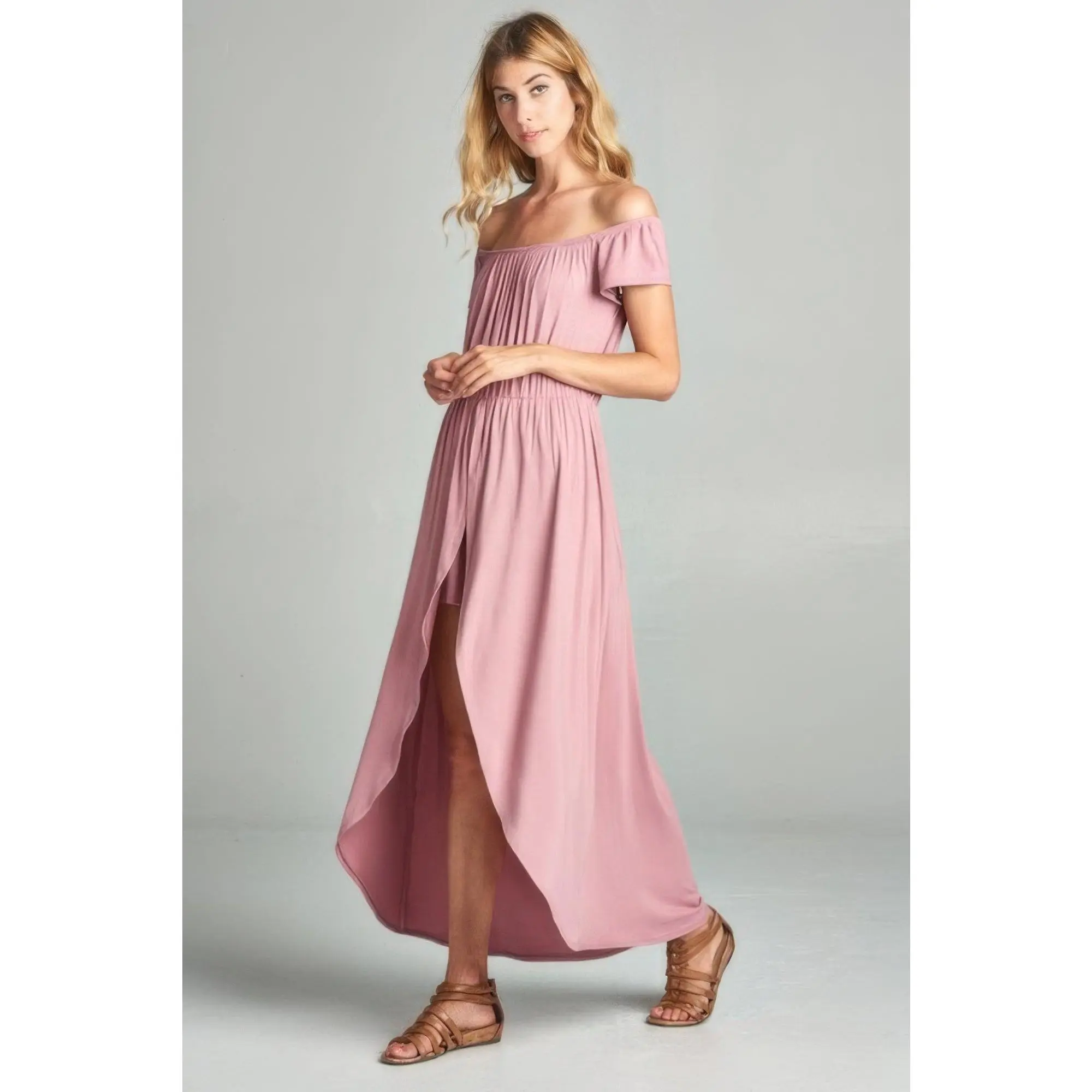 Women's Off Shoulder Solid Jersey Romper Maxi