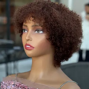 Glueless Human Hair Wigs Short Curly Afro Wigs Human Hair Chocolate Brown Color Soft Fashions Wig Wear And Go Glueless Curly Wigs for Women 200% Density None Lace Wavy Brazilian Virgin Hair Natural Black Color Onetide Hair