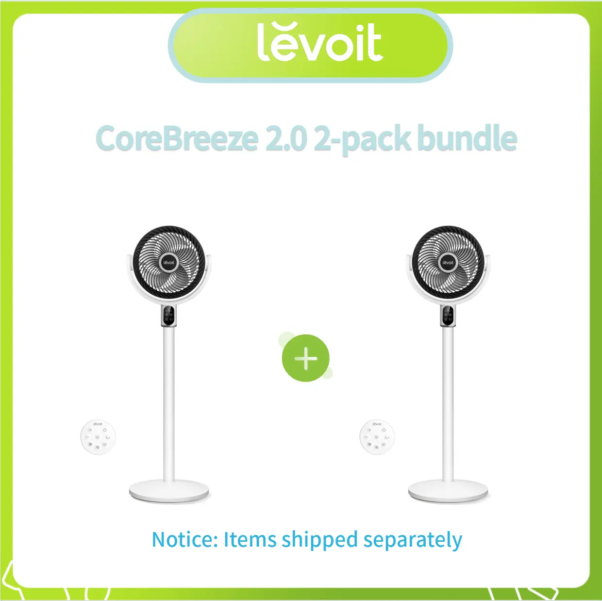 LEVOIT R382 CoreBreeze 2.0 2-pack Bundle, Portable Silent Cooling Pedestal Fan - 16dB Quieter, 5-Adjustable Speeds, 12H Timer, Fan with Remote, Energy-Saving for Bedroom Home Office, Portable Silent Fan