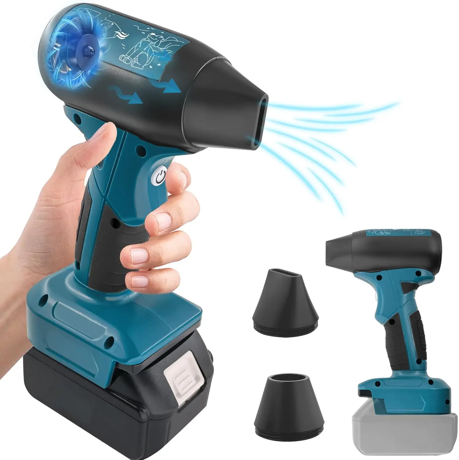Jet Fan Mini Blower Compatible with Makita 18V Battery,130000 RPM Cordless Air Duster with 4-Speed Control for Car Dust Cleaning,BBQ Leaf Cleaning, Sofa's Pet Hair Cleaning（Battery not Included）