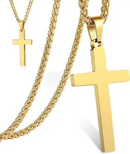 Fashion Cross Pendant Necklace Plated Stainless Steel Simple Big Cross Pendant Necklaces Large Dainty Christian Cross Necklace for Men Woman Metal Coating Elegant Design