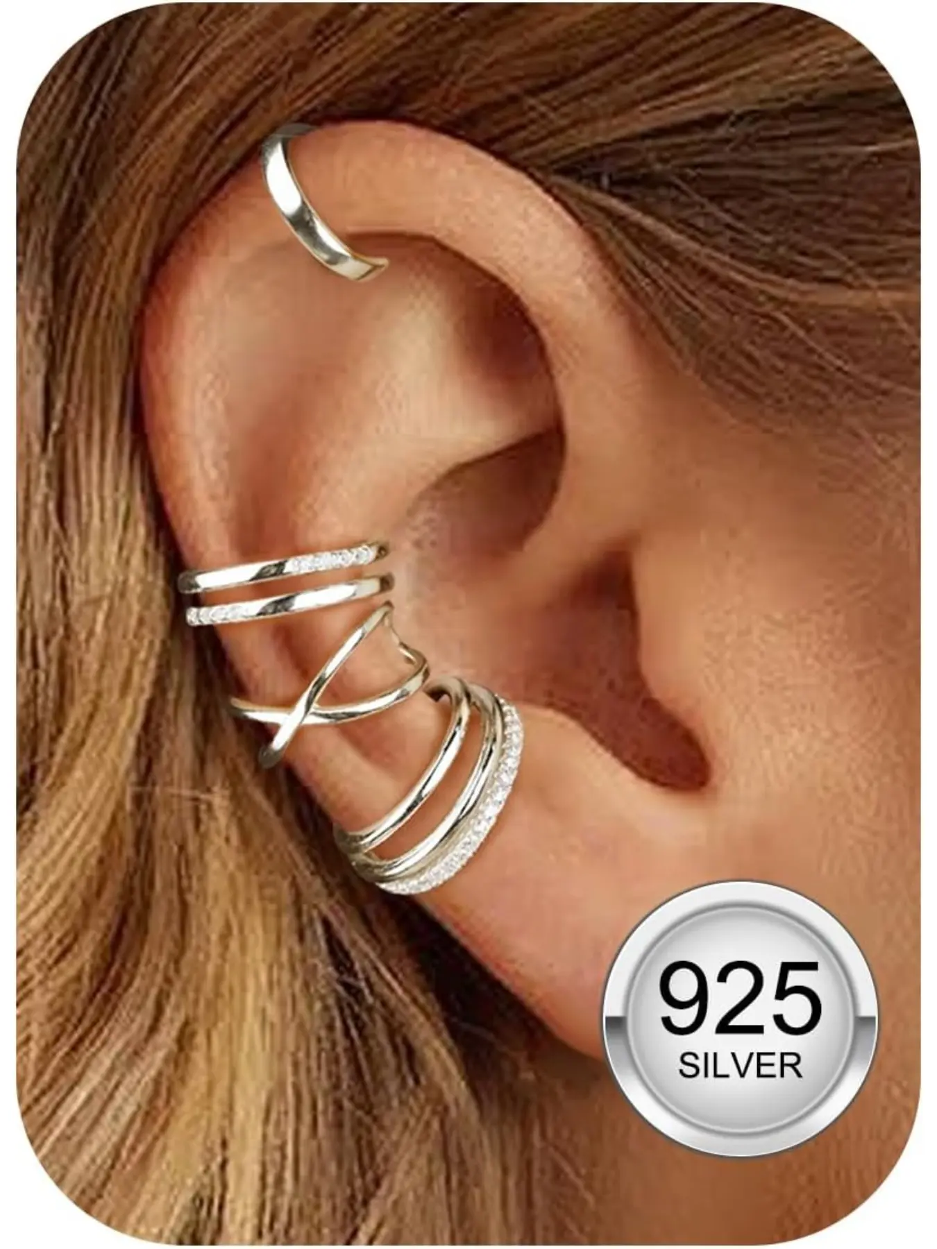 4Pcs S925 Sterling Silver Earring Cuffs for Women, Ear Cuff Set Helix Cartilage Clip on Earrings Non Piercing Earrings for Girls, Adjustable Rose Gold Ear Cuffs Earring Stack