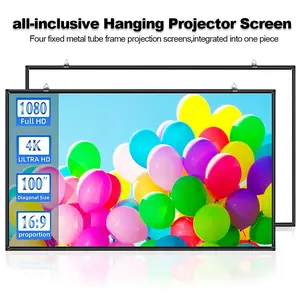 Projector Screen 72-120 Inches Wall-Mounted, Foldable Metal Rod Stand, 4K HD Projection Screen, No Drilling Required, Home Cinema