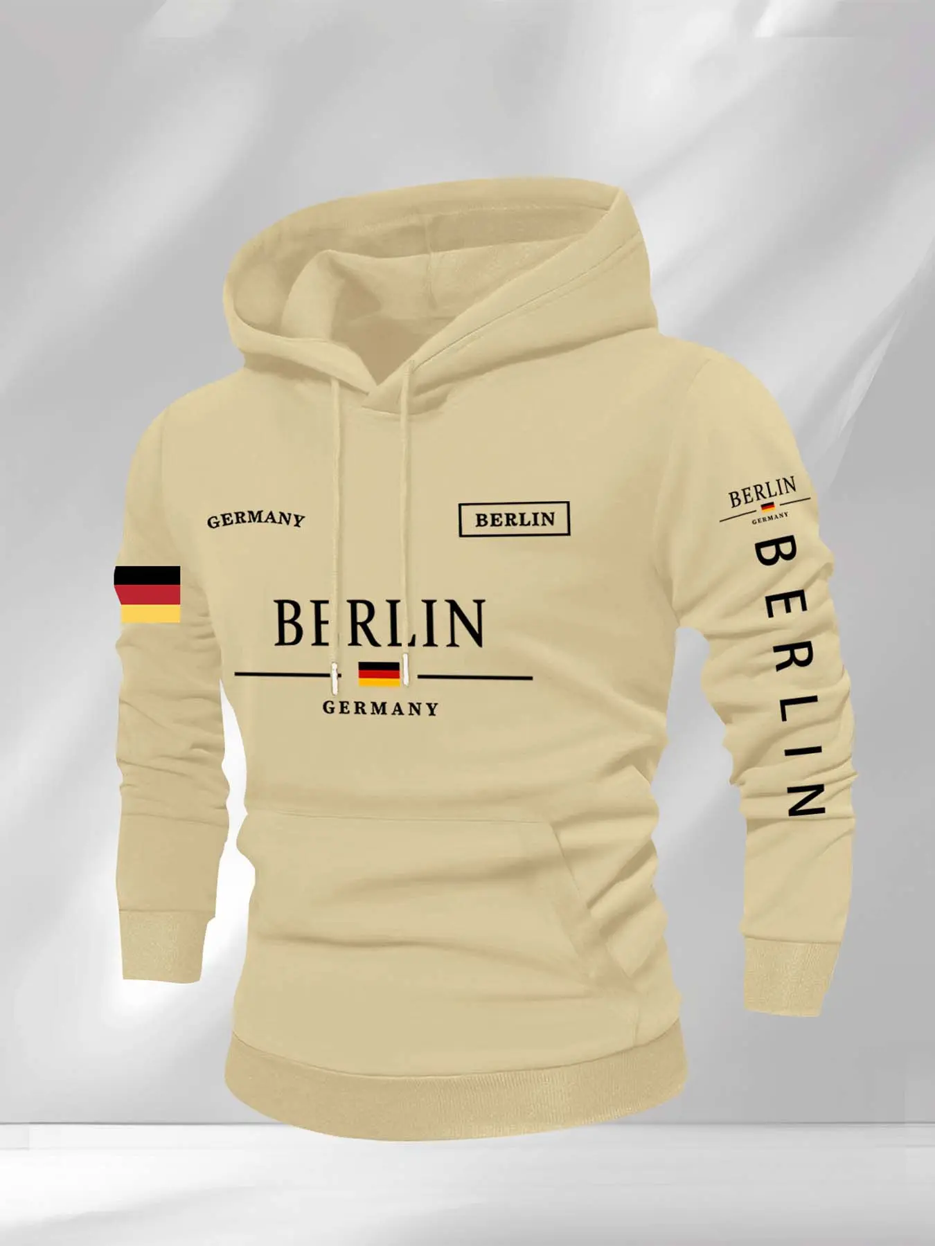 Men's casual fleece hoodie, Berlin print hoodie sweater