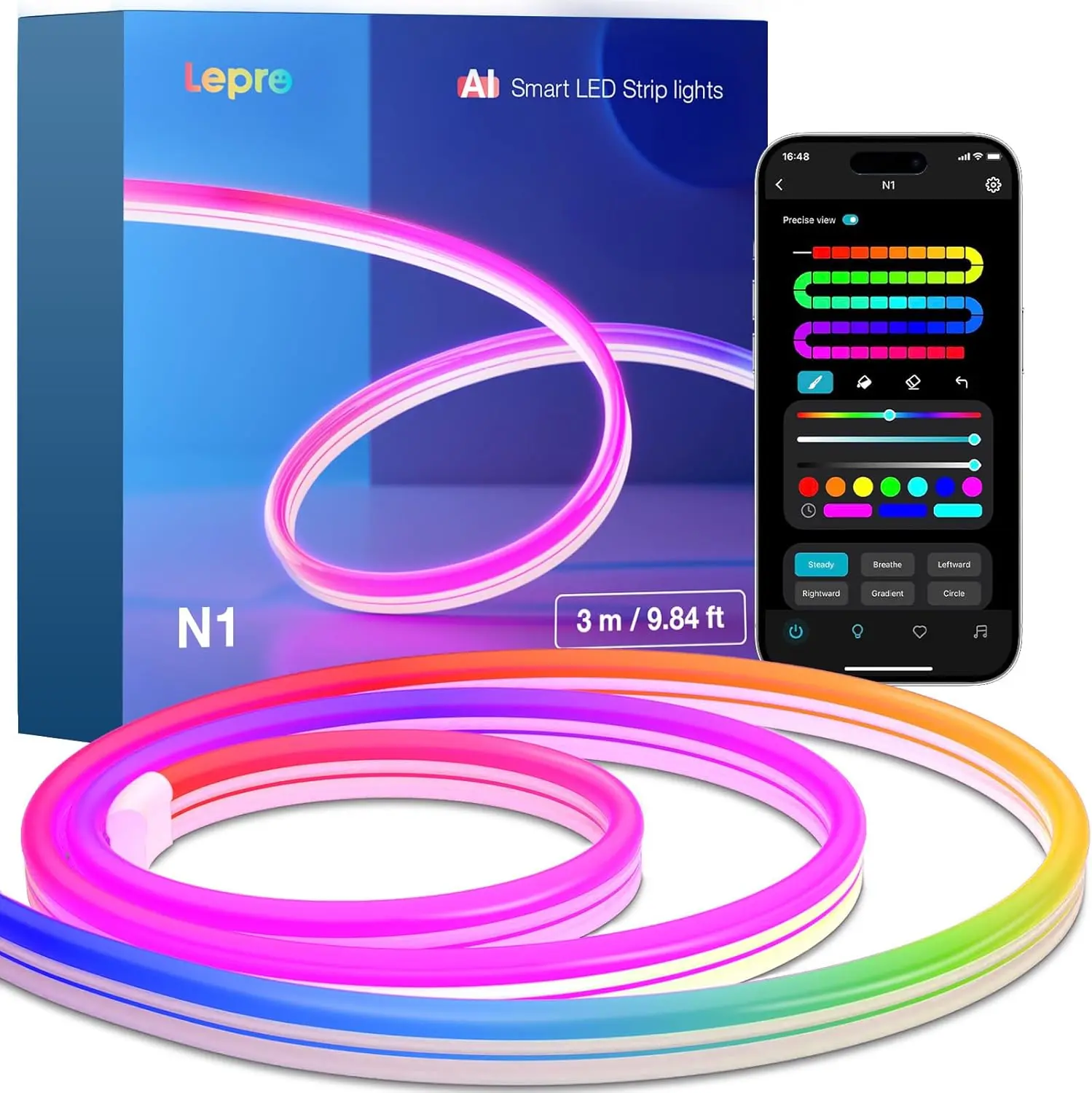 Lepro N1 AI Smart RGB Neon Rope Lights, Featuring LLM AI-Generated Lighting Effects, LightBeats Music Sync, Color Segment DIY Voice Control via App, Wi-Fi & Bluetooth Enabled for Christmas, Living Room and Bedroom Wall Decor -1, Room Decor, Living Room De