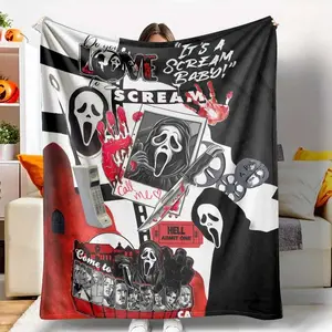 Scream Movie Flannel Blanket, Ghostface Killer Inspired Print, UltraSoft, Cozy and Warm, Perfect as Halloween Decor, Movie Nights, Scary Theme Parties, Dorm Room Essential, or Spooky Gift Idea.
