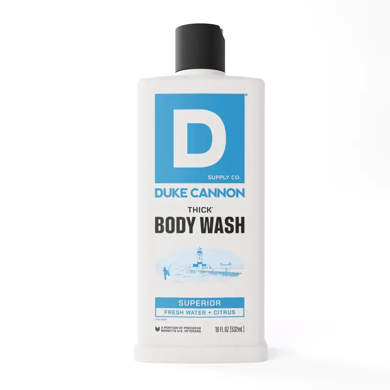 Duke Cannon Supply Co. THICK High-Viscosity Body Wash for Men – Superior, Fresh Water, Neroli and Citrus Scent, Superior Lather and Natural Exfoliate, Premium Ingredients, Body Care Daily Cleanser, Sensitive Skin Friendly, 18 Fl oz