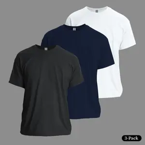 Solid Color 3-Pack – Unisex Retro Crewneck Streetwear Basic Tees for Men & Women Breathable 100% Cotton Stretch