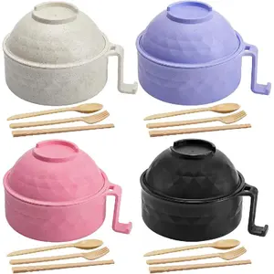 6PC/Set Microwave Ramen Bowl Set, Ramen Noodle Cooker with Lid & Handle,Perfect for Home, Office, Dorm, or College Tableware