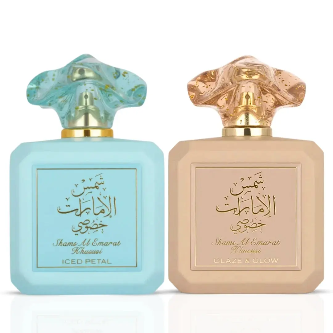 Shams Al Emarat Khususi Glaze & Glow & Iced Petal Eau de Parfum Spray 100ml (3.4 oz) by Ard Al Zaafaran – Sweet Vanilla Women’s Perfume Bundle