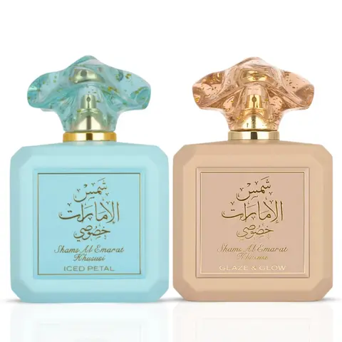 Shams Al Emarat Khususi Glaze & Glow & Iced Petal Eau de Parfum Spray 100ml (3.4 oz) by Ard Al Zaafaran – Sweet Vanilla Women’s Perfume Bundle