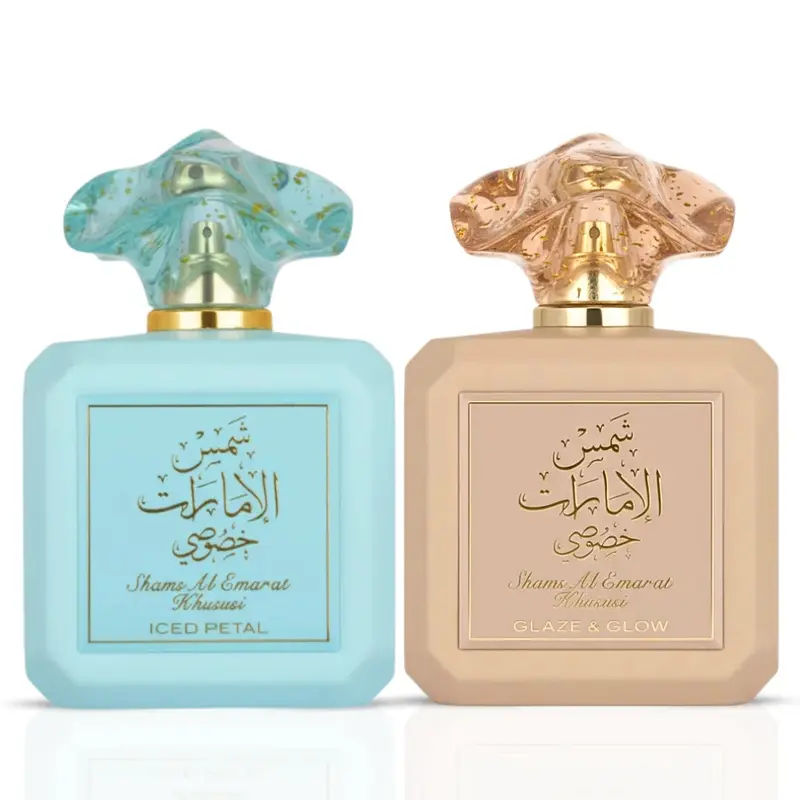 Shams Al Emarat Khususi Glaze & Glow & Iced Petal Eau de Parfum Spray 100ml (3.4 oz) by Ard Al Zaafaran – Sweet Vanilla Women’s Perfume Bundle