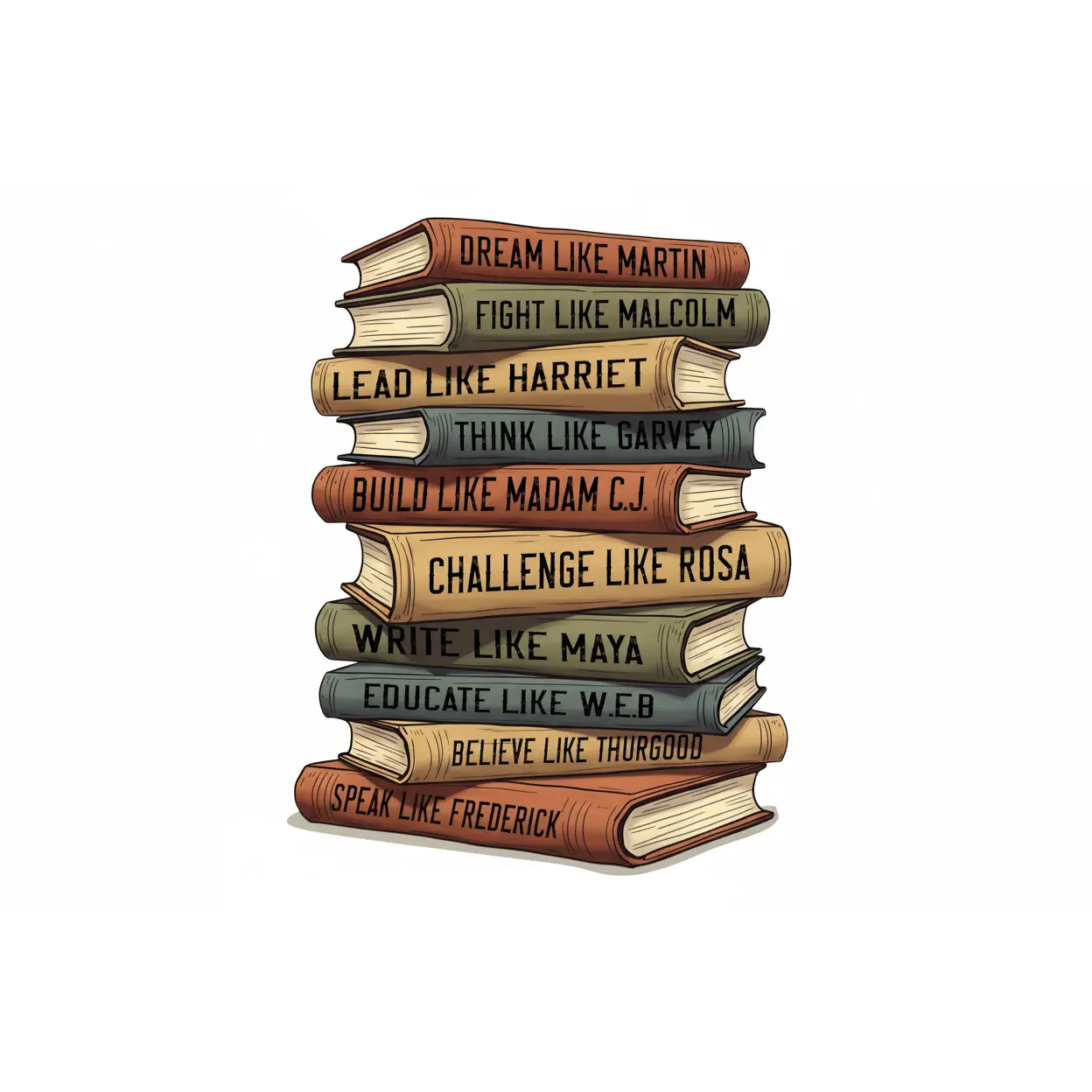 Ready to Press DTF Transfer - 12.7 Inches Inspirational Black History Leaders Book Stack, Proportional Fit Specialty DIY Supply for Toys & Hobbies Projects