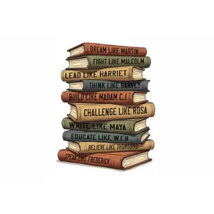 Ready to Press DTF Transfer - Inspirational Black History Leaders Book Stack, Proportional Fit Specialty DIY Supply for Toys & Hobbies DIY Projects