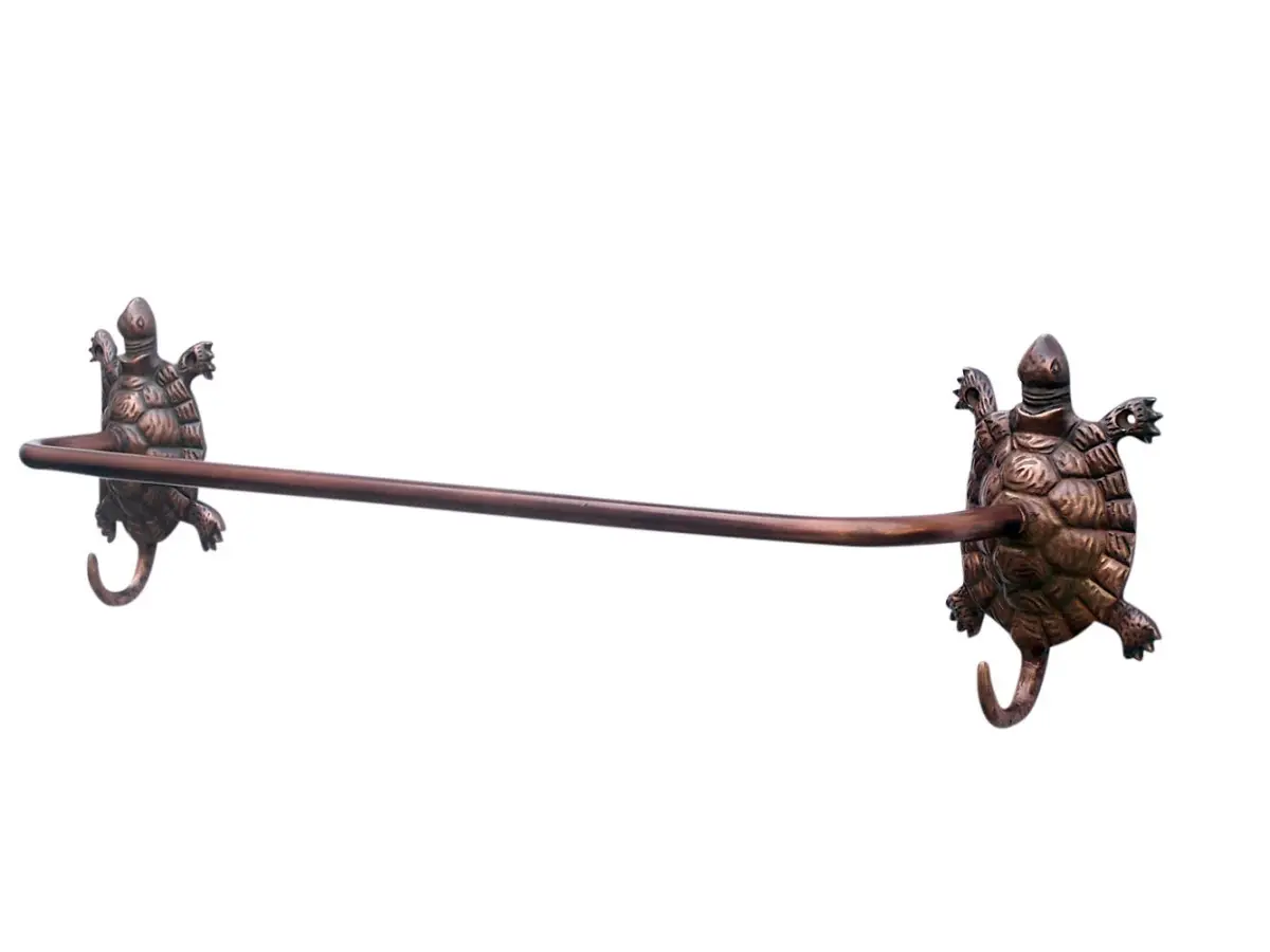 212 MAIN Handcrafted Antique Copper Turtle-Shaped Functional Wall Mount Bath Towel Holder TBTH-1001-AC, 28" l x 4" w x 6" h Bathroom Fixture for Bathroom Organization, Beach Theme Decor Piece