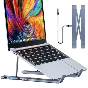Mukiya Laptop Docking Station Stand, USB C Dock Tablet Stand, Computer Stand, [8 in 1] USB C Hub, 2 USB 3.0, PD 100W, Universal Dock Station for MacBook Pro/Air/Dell/HP/Surface/Lenovo, Plug and Play, Gift For Friends, Display Stand
