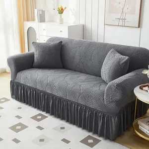 Leaf Pattern Sofa Cover with Ruffle, 1 Count Dustproof Elastic Sofa Slipcover, Fashion Couch Protector for Home Living Room, Home Decor