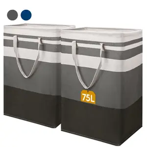 2 Pcs 75L Waterproof Foldable Laundry Basket with Extended Handles,for Clothes and Toy Storage,Gradient