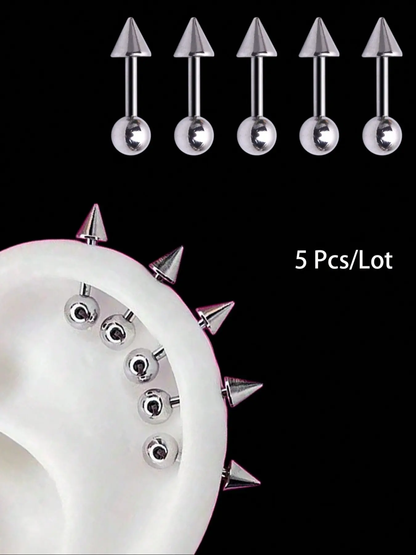 5 Pcs/Lot Punk style Stainless steel Spike Earring Helix piercing Tragus Forward Helix Evil Ear Piercing Ear Studs Punk Style Earrings Spiky Earrings Helix Pierced Earring