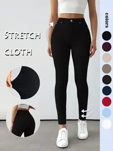 GILIPUR Y2K Women's Plain Button Fly Leggings with Pockets, Casual Comfy Skinny Pants for Yoga Gym Workout, Ladies Bottoms for Fall & Winter, T-Chic Versatile Commuter Essential, Stylish Office Wear