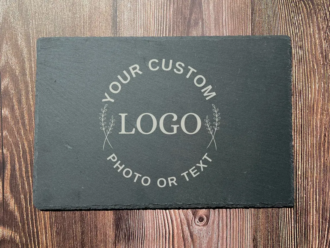Black Slate Engraved With Logo | Custom Logo Cutting Board | Restaurant Branding