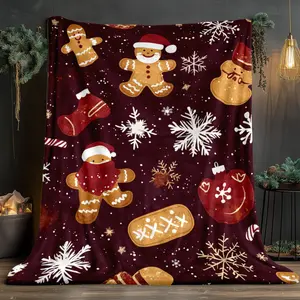 Christmas blanket-Gingerbread Men Christmas Blanket - Ultra-Soft Flannel Throw with Gingerbread Men, Candy Canes, Hearts - Deep Red & Golden Holiday Decor -Christmas gift