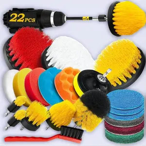 Ultimate Drill Brush Attachments Set (22 pcs) – Power Scrubber Kit with Scrub Pads, Sponge, Buffing & Polishing Pads, Wax Applicators, Car Cleaning & Masonry Brushes
