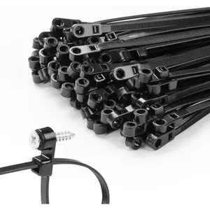 Nylon Universal Cable Tie Buckle,Black Zip Ties Heavy Duty with Screw Hole 75lbs Mountable head Cable management Ties for Indoor & Outdoor Use