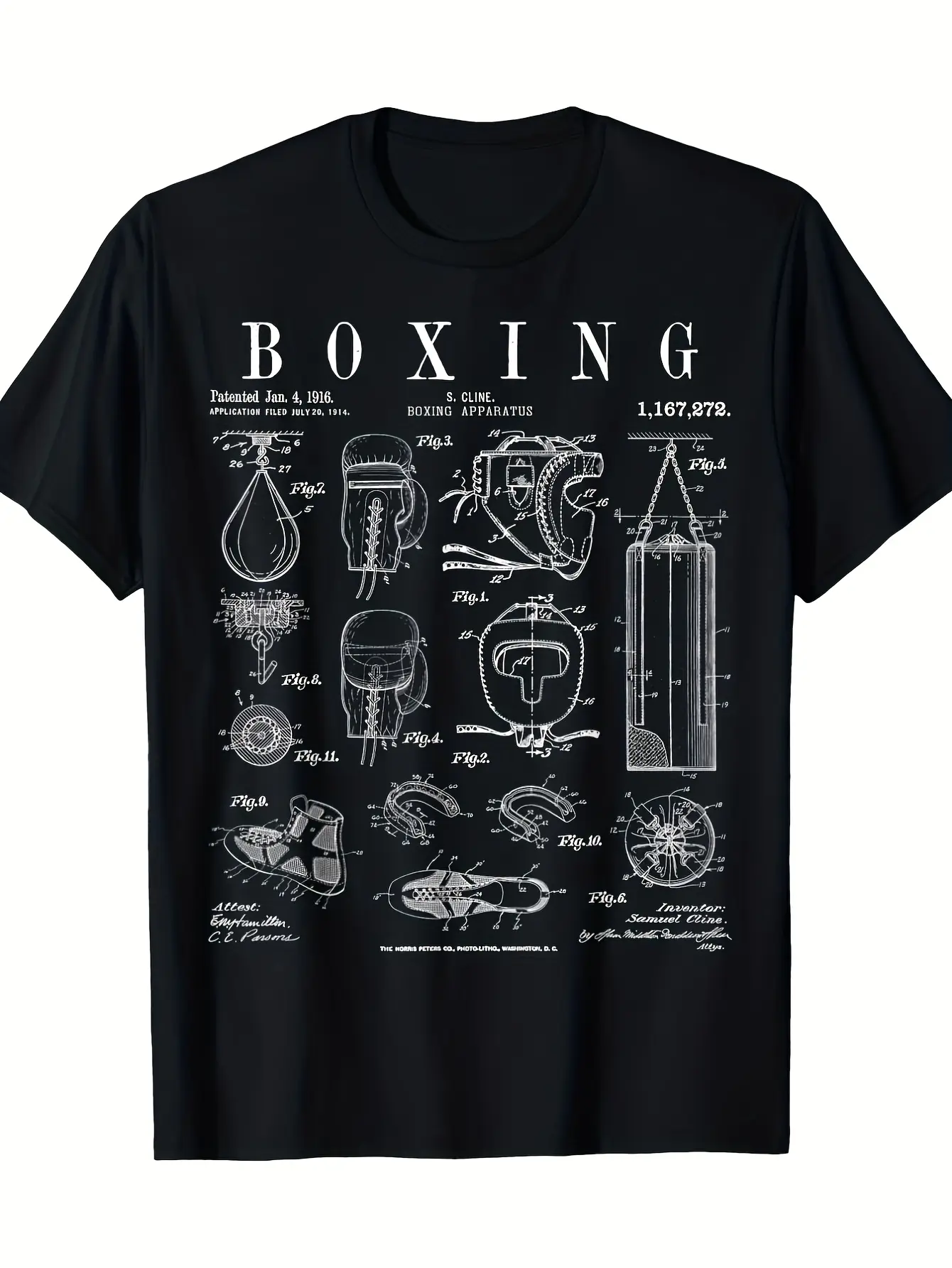 Men's & Women's Vintage Boxing Gloves T-Shirt -  Cotton 220gsm Retro Boxing Print Tee, Black with White Gloves Design, Casual Round Neck Short Sleeve Shirt for Gym, Training & Casual Attire
