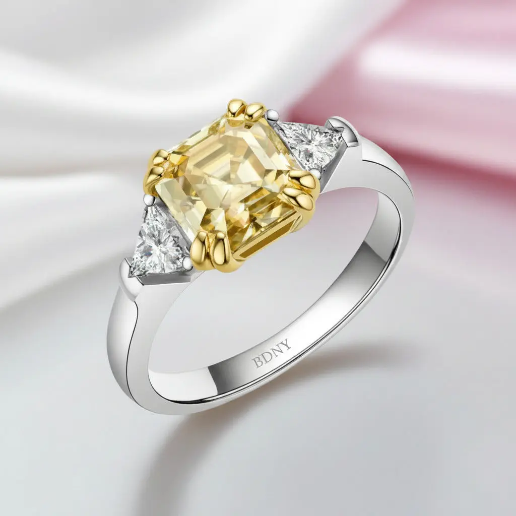 3 ct Asscher Cut Yellow Diamond Option Engagement Ring