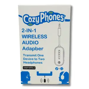 CozyPhones Dual Stream Bluetooth Audio Adapter for Airplane Tablet Headphone Jacks Wireless Transmitter 3.5mm AUX Plug Travel Essential