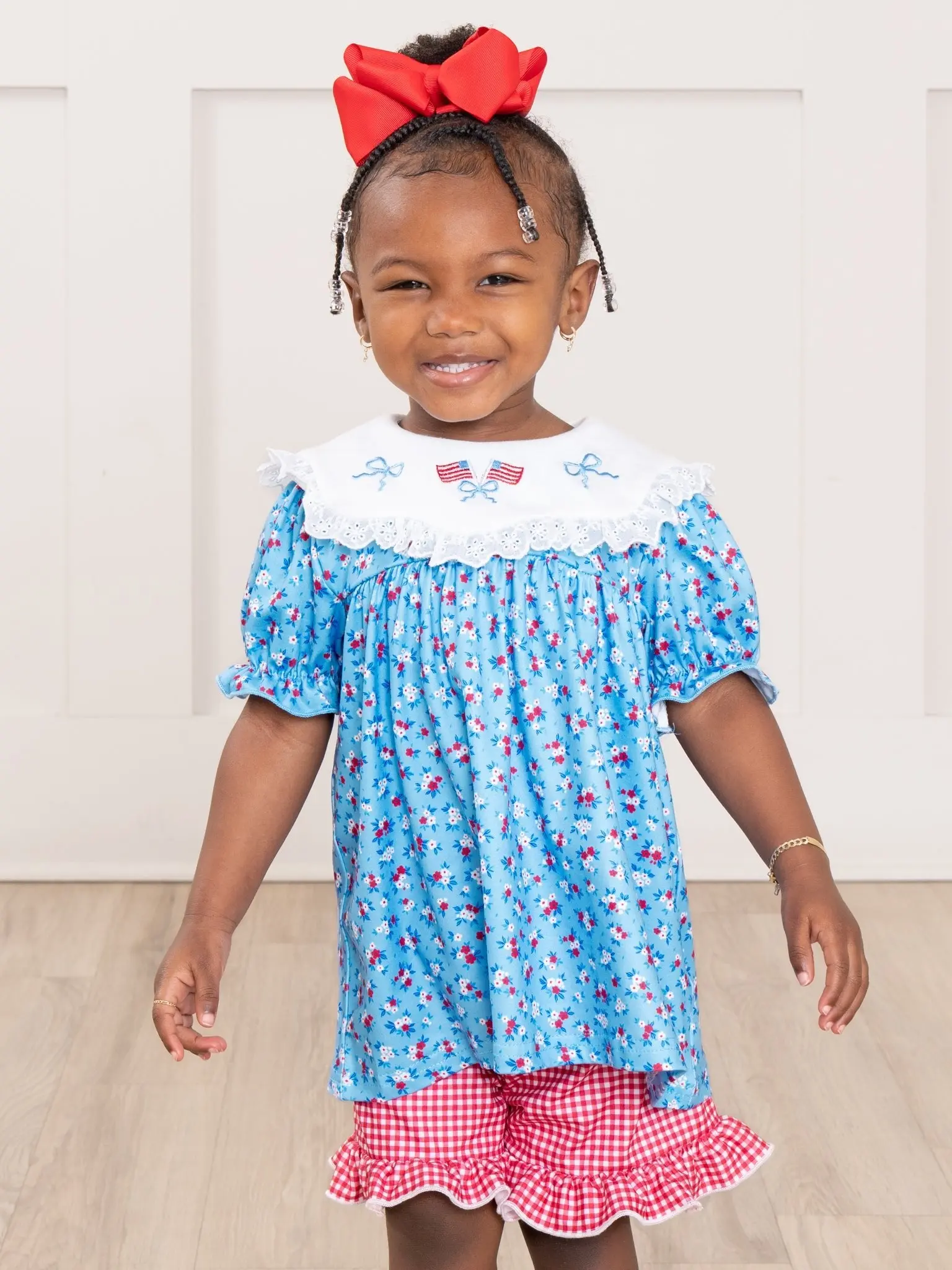American Dreamer Embroidered Lace Ruffle Outfit