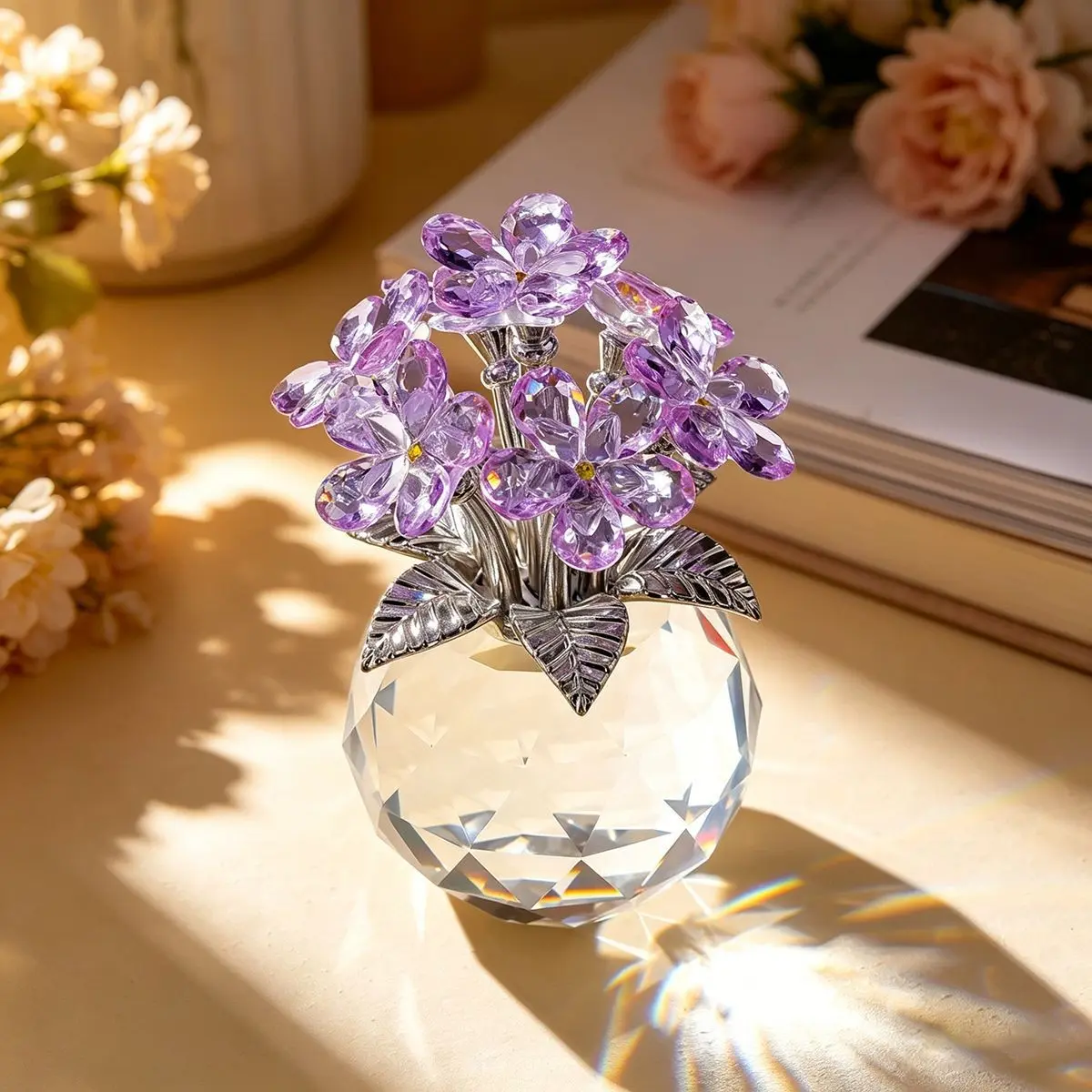 Crystal Forget-Me-Not Flower Ornament, Glass Flowers for Home Decor, Unique Collectible Decorative Floral Decoration, Romantic Gift for Her, Mother's Day, Graduation, Artificial Flowers, Flower Design, Artificial Floral Ornaments