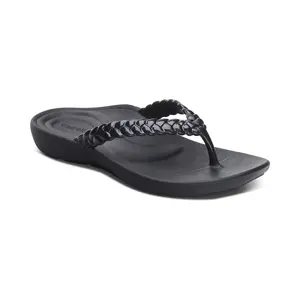 Vicki Braided Thong Sandal - Black Gloss