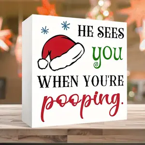 Charming Christmas Decoration Red Santa Hat PVC Ornament-he Sees You When You're Pooping Christmas Home Decor Office Ornament Desktop Bookshelf Decoration Holiday Gift Christmas Gift Ornaments Decor