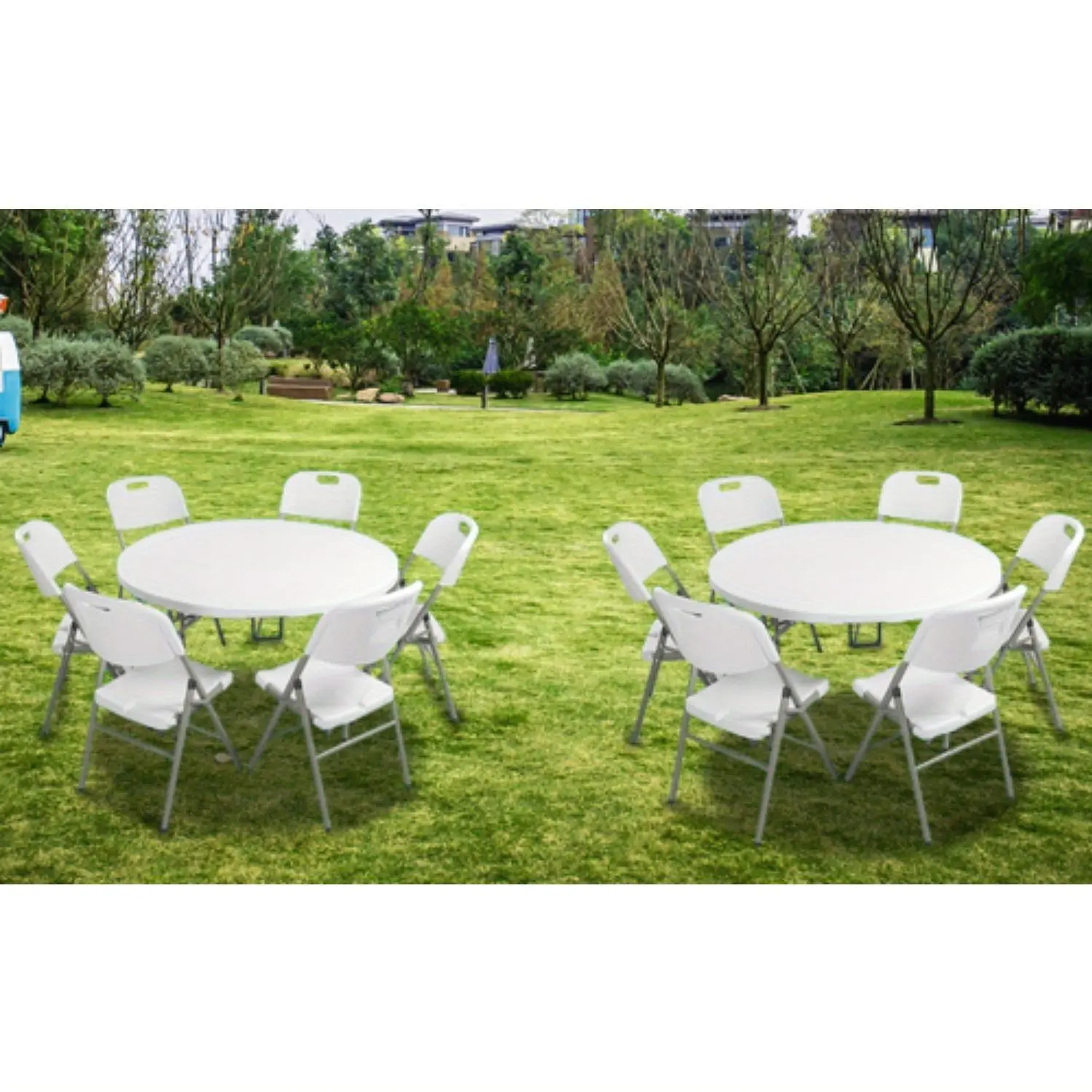 Bonnlo 48"/ 60" Round Bi-Folding Commercial Tables 4 Ft/ 5 Ft Portable Plastic Dining Card Table for Kitchen Outdoor Garden Patio Party Wedding Event 1/ 2/ 4 Pack Round Folding Table 48 Inch/ 60 Inch