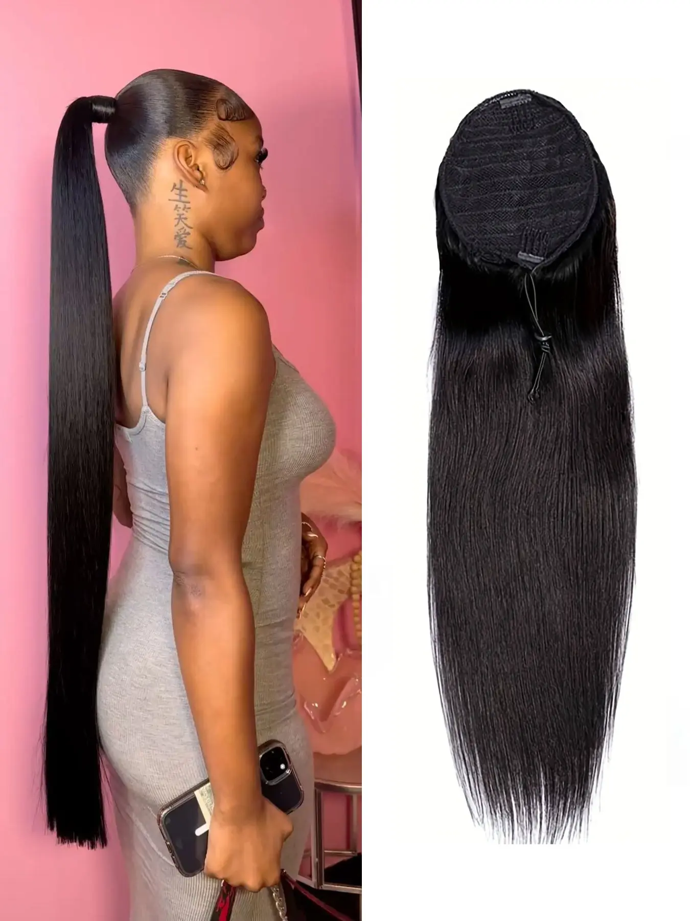 16-22 Inch Ponytail Hair Extensions & Pieces, Drawstring Long Straight Adjustable Premium Human Hair, Natural Looking Hair, Natural Comb, Easy Wear, Fast, Comfortable, Natural Look
