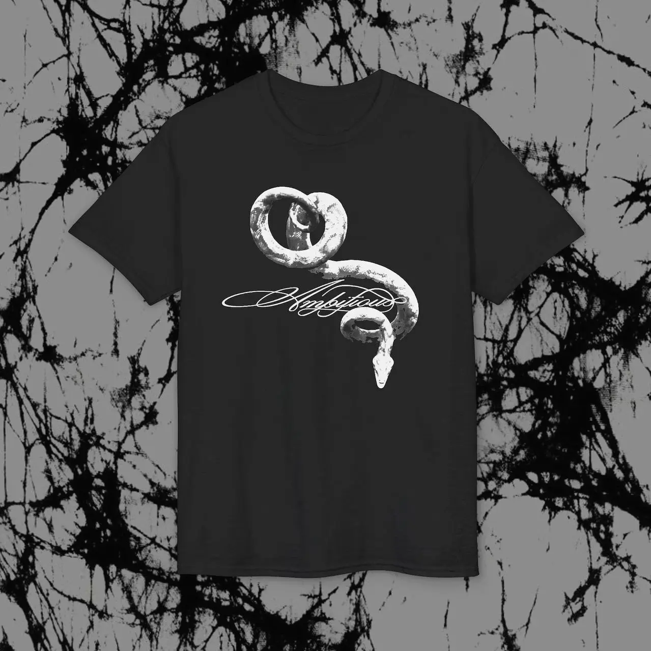 Snake Graphic T-Shirt | Script Accent, Black Tee PX9