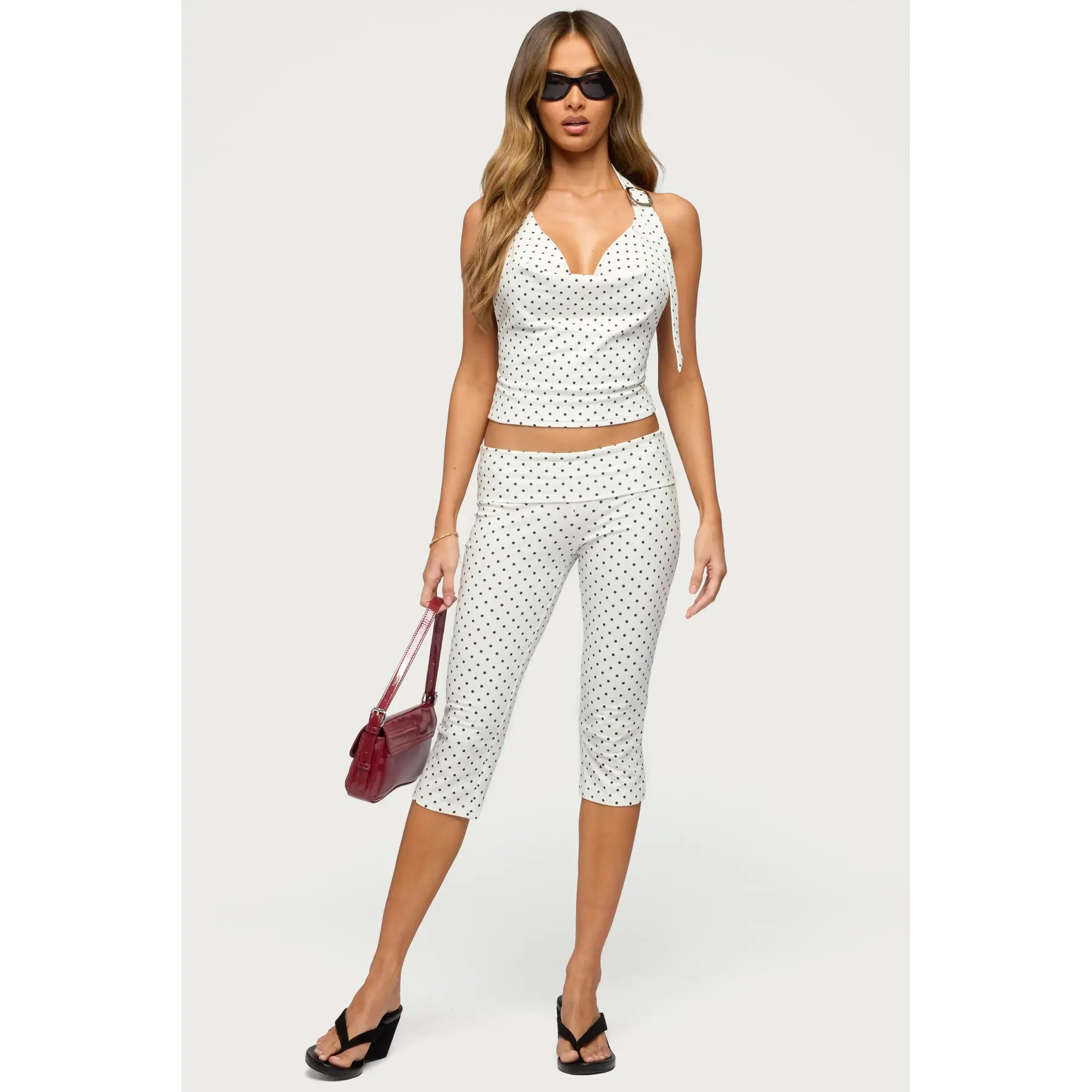 Eloisa Polka Dot Foldover Capri Pants